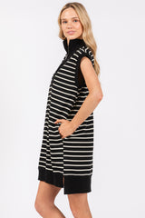 Black Striped Knit Cap Sleeve Mini Dress