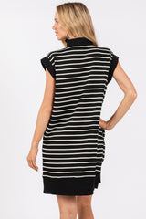 Black Striped Knit Cap Sleeve Mini Dress