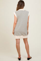 Cream Striped Knit Cap Sleeve Maternity Mini Dress