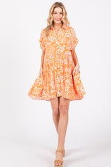 Orange Floral Button Front Collared Dress