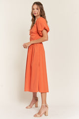 Rust V Neck Midi Dress