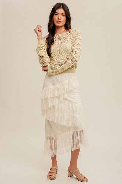 Cream Asymmetrical Tiered Lace Skirt – PinkBlush