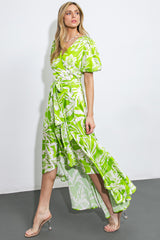 Lime Floral Hi-Low Midi Dress