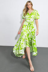 Lime Floral Hi-Low Midi Dress