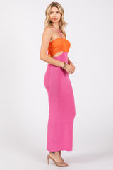 Orange Pink Colorblock Fitted Maxi