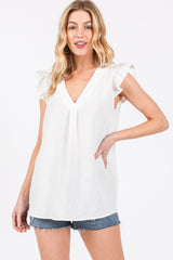 White Swiss Dot Flutter Sleeve V-Neck Maternity Top