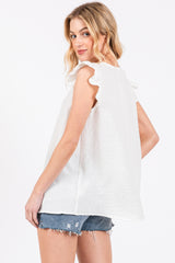 White Swiss Dot Flutter Sleeve V-Neck Top