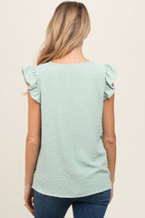 Mint Swiss Dot Flutter Sleeve V-Neck Maternity Top