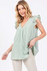 Mint Swiss Dot Flutter Sleeve V-Neck Maternity Top