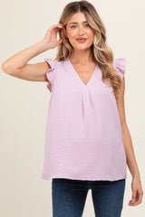 Lavender Swiss Dot Flutter Sleeve V-Neck Maternity Top