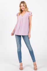 Lavender Swiss Dot Flutter Sleeve V-Neck Top