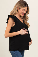 Black Swiss Dot Flutter Sleeve V-Neck Maternity Top