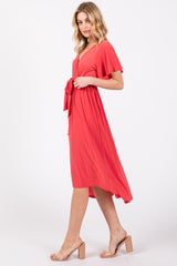 Coral Flutter Sleeve Waist Tie Nursing Dress