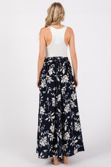 Navy Colorblock Floral Maxi Dress