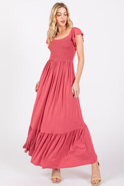 Magenta Smocked Ruffle Hem Maxi Dress