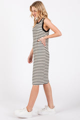 Cream Black Striped Sleeveless Fitted Knit Dress