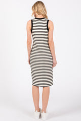 Cream Black Striped Sleeveless Fitted Knit Dress