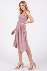 Mauve Sleeveless Smocked Textured Midi Dress