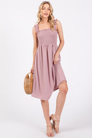 Mauve Sleeveless Smocked Textured Midi Dress