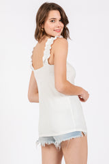 Ivory Ribbed Ruffle Strap Sleeveless Top