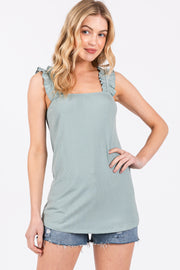 Mint Ribbed Ruffle Strap Sleeveless Top