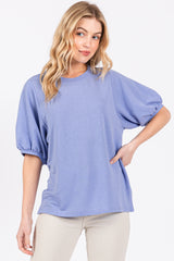 Light Blue Short Puff Sleeve Maternity Top