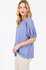 Light Blue Short Puff Sleeve Top