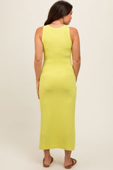 Yellow Ribbed Maternity Side Slit Tank Dress