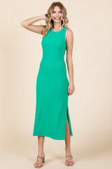 Green Ribbed Maternity Side Slit Tank Dress