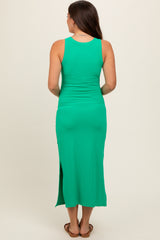 Green Ribbed Maternity Side Slit Tank Dress