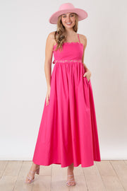 Fuchsia Scalloped Trim Cutout Back Maxi Dress