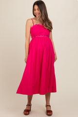 Fuchsia Scalloped Trim Cutout Back Maternity Maxi Dress