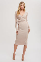 Beige Long Sleeve Fitted Maternity Dress