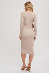 Beige Long Sleeve Fitted Dress