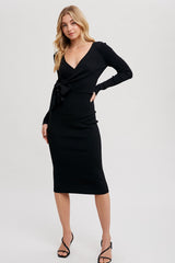 Black Long Sleeve Fitted Maternity Dress