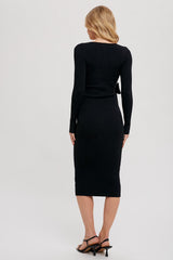 Black Long Sleeve Fitted Dress