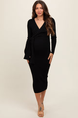 Black Long Sleeve Fitted Maternity Dress