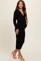 Black Long Sleeve Fitted Maternity Dress