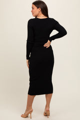 Black Long Sleeve Fitted Maternity Dress