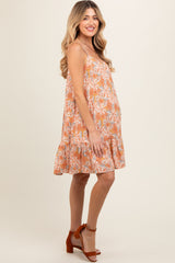 Rust Floral Sleeveless Maternity Mini Dress