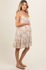 Cream Floral Sleeveless Maternity Mini Dress