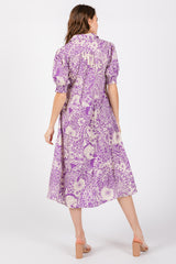 Lavender Floral Collared Tiered Midi Dress