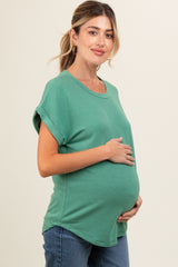 Green Short Sleeve Terry Maternity Top