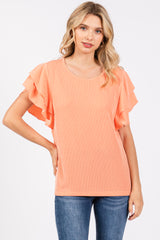 Orange Ruffle Sleeve Ribbed Maternity Top