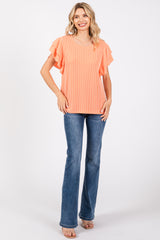 Orange Ruffle Sleeve Ribbed Top