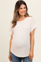 Beige Short Sleeve Terry Maternity Top