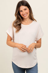 Beige Short Sleeve Terry Maternity Top