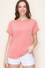 Peach Short Sleeve Terry Top