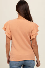 Camel Ruffle Sleeve Ribbed Maternity Top