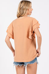 Camel Ruffle Sleeve Ribbed Top